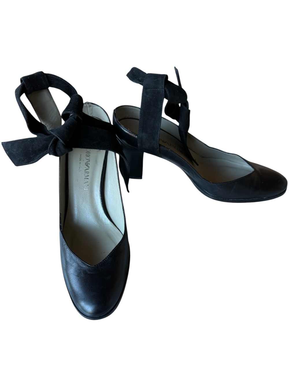 Emporio Armani black leather /suede Ankle tie Pumps. 38